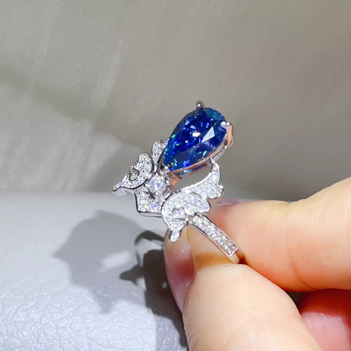 3 Carat Sterling Silver Moissanite Ring in Blue - women's ring