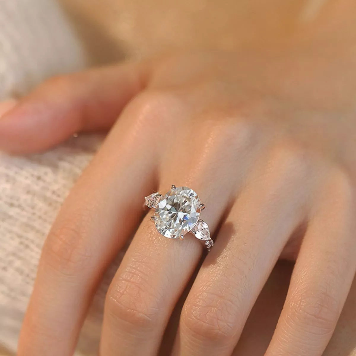 2 Carat Sterling Silver Moissanite Oval Ring in Silver - women's ring