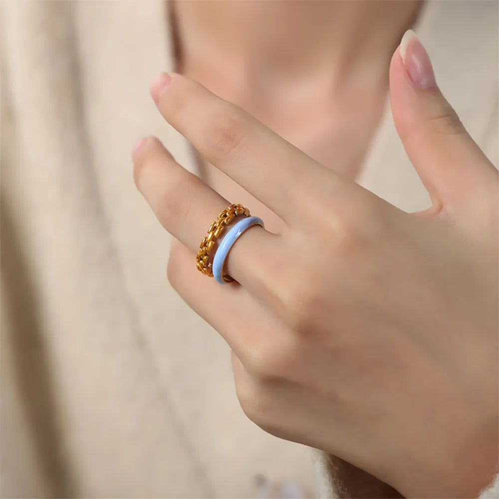Enamel 18K Gold-Plated Open Ring in Light Blue - women's open ring