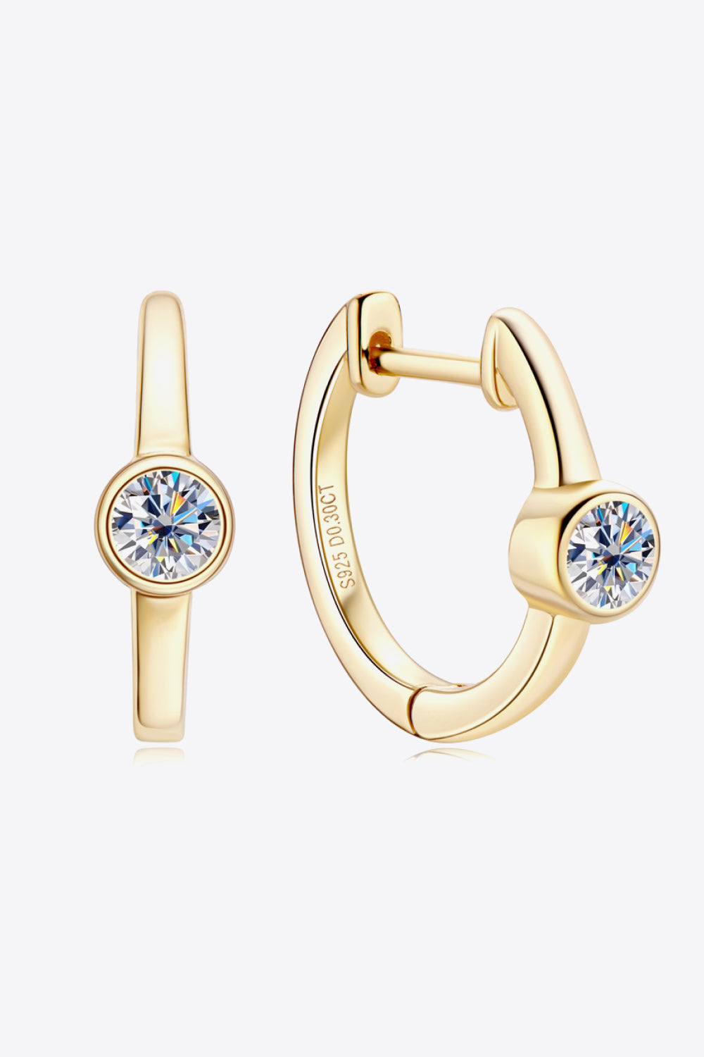 18k Gold-Plated Inlaid Moissanite Huggie Earrings in Silver - women's huggie earrings
