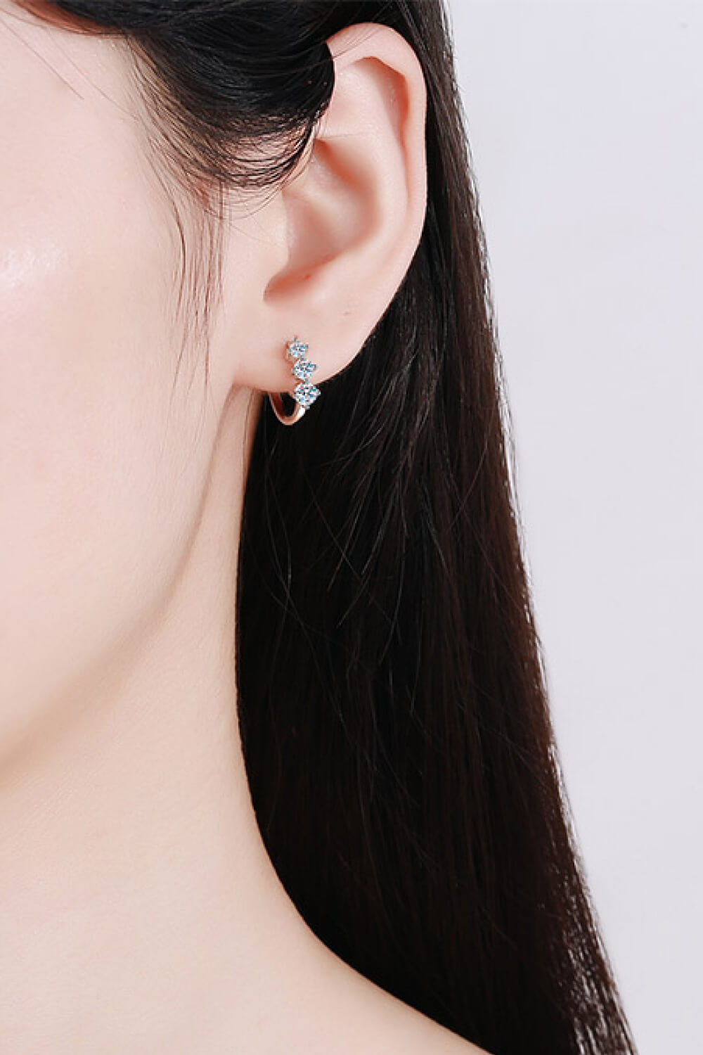 Sterling Silver Moissanite Huggie Earrings - alternate earring view