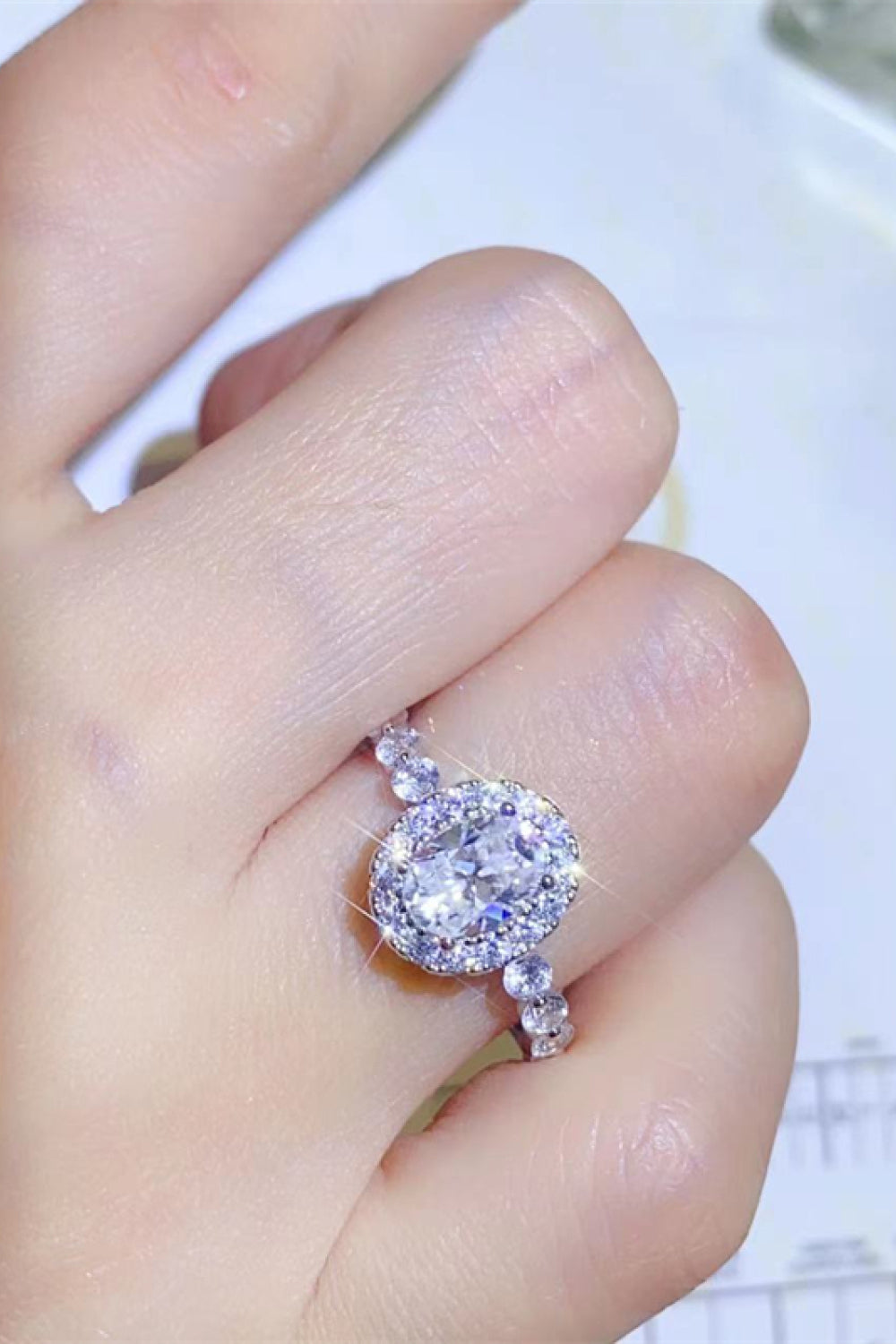 Adored 1 Carat Moissanite Sterling Silver Halo Ring in White - women's halo ring