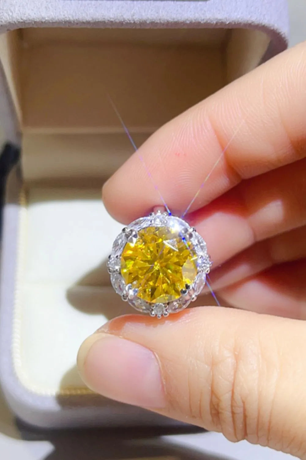 5 Carat Moissanite Sterling Silver Ring in Yellow - women's ring