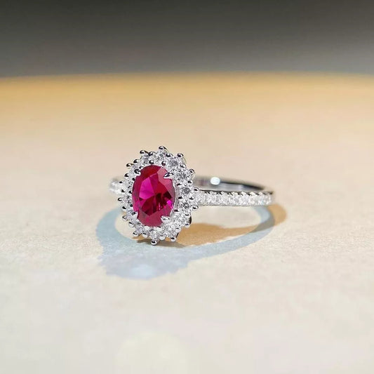 Sterling Silver Zircon Oval Ring in Deep Rose - women's ring