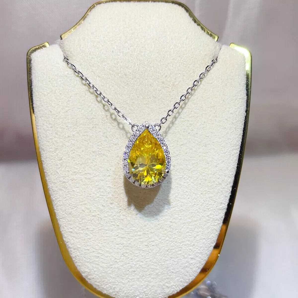 5 Carat Sterling Silver Moissanite Pendant Necklace in Pastel Yellow - women's pendant necklace
