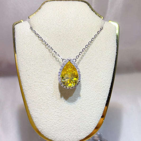 5 Carat Sterling Silver Moissanite Pendant Necklace in Pastel Yellow - women's pendant necklace