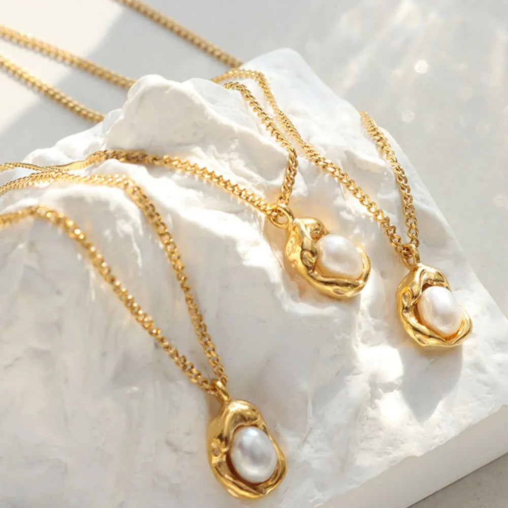 18K Gold-Plated Pearl Pendant Necklace - alternate necklace view