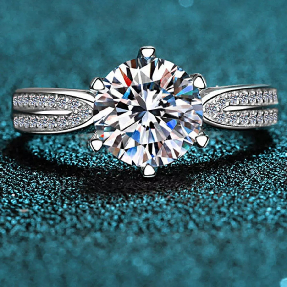 3 Carat Sterling Silver Moissanite Geometric Ring - alternate ring view