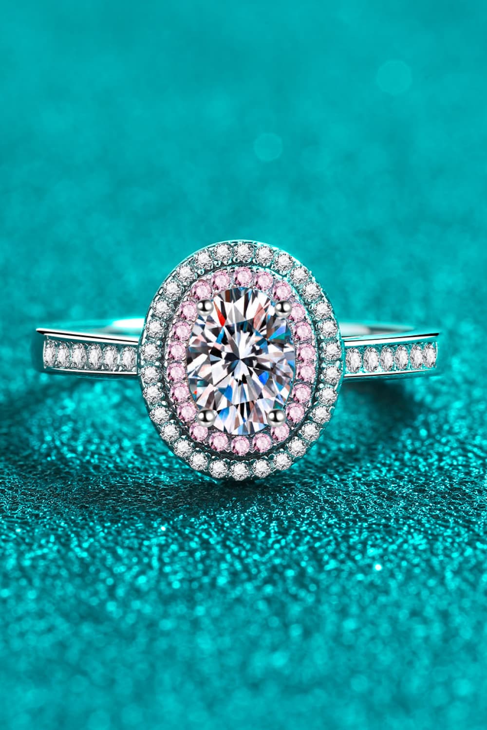 1 Carat Moissanite Sterling Silver Halo Ring in Silver - women's halo ring