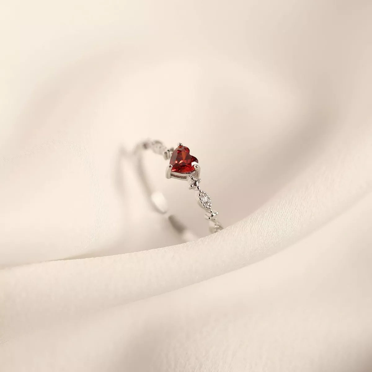 Sterling Silver Zircon Heart Open Ring - alternate ring view