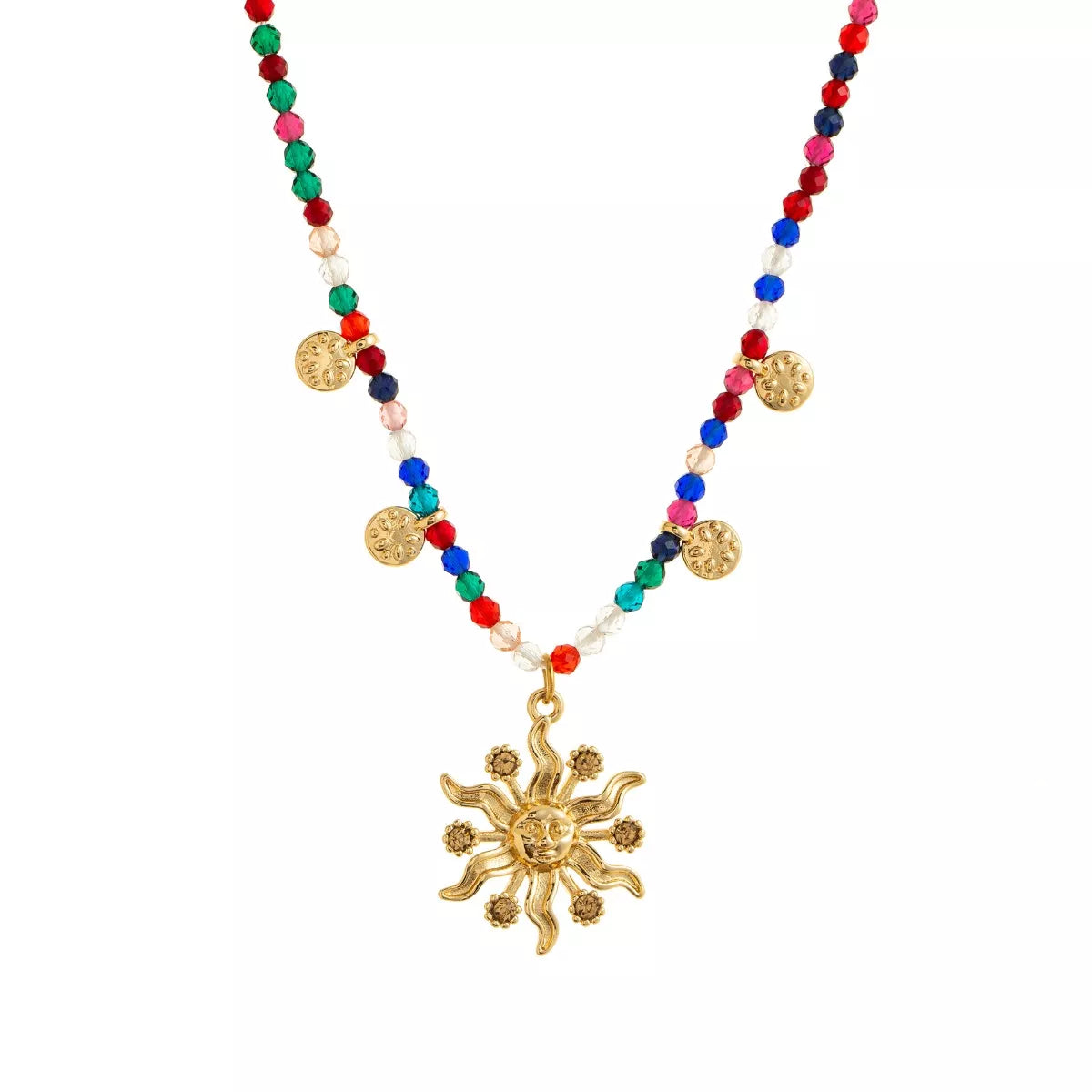 14K Gold-Plated Bead Sun Pendant Necklace - alternate necklace view