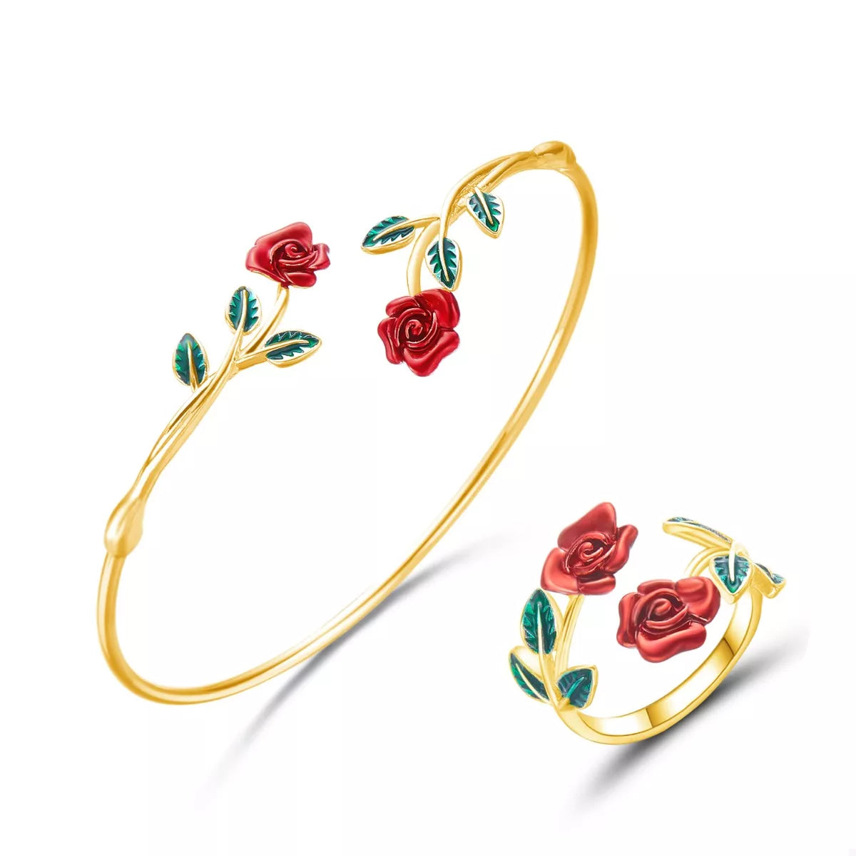 Rose Bypass Ring and Bracelet Set - alternate jewelry view