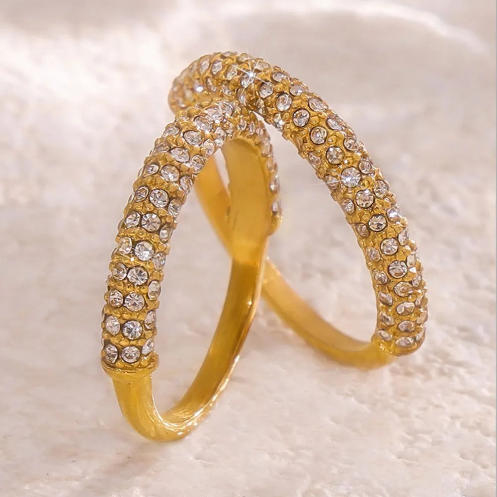 18K Gold-Plated Inlaid Zircon Ring in White - women's ring
