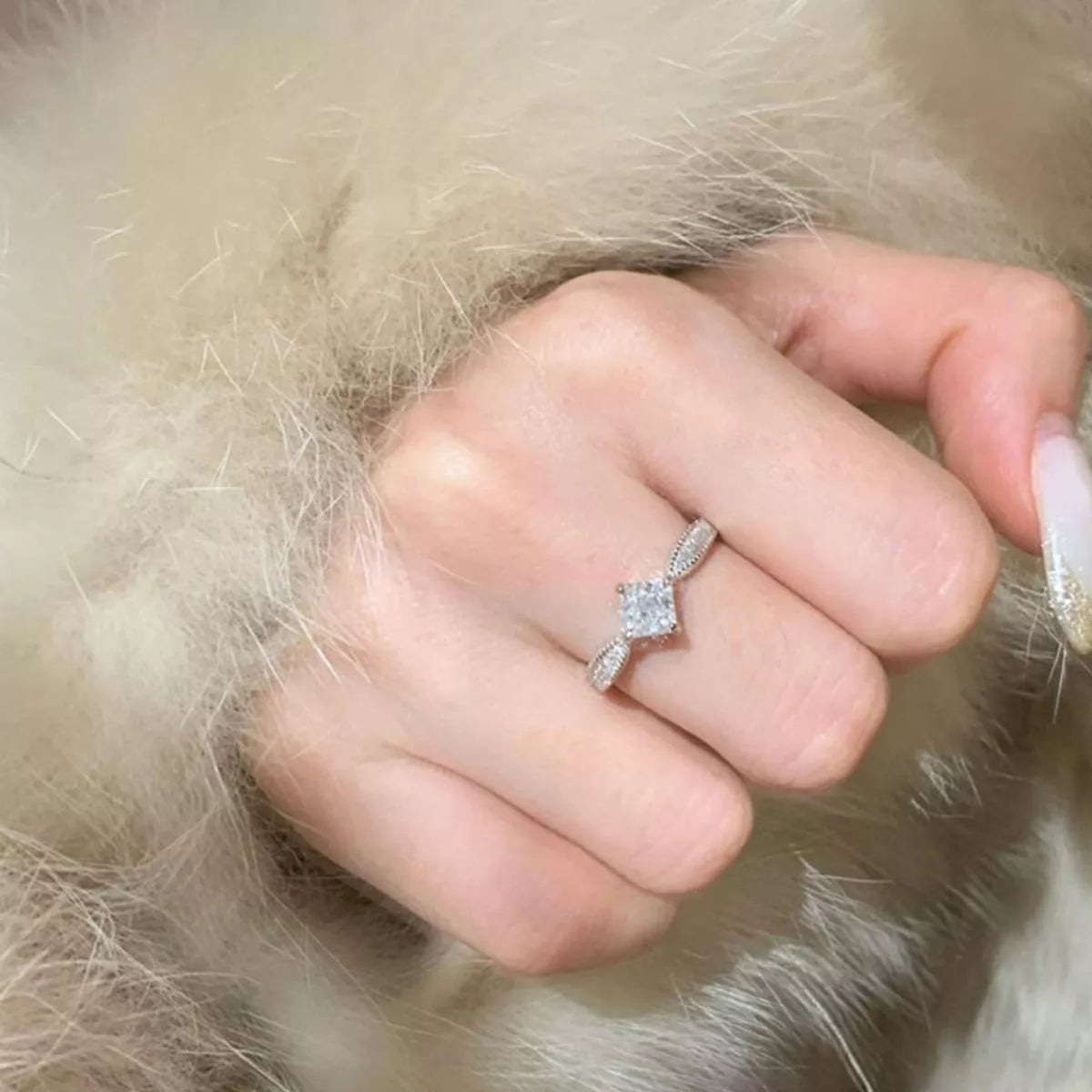 1 Carat Sterling Silver Moissanite Geometric Ring - alternate ring view