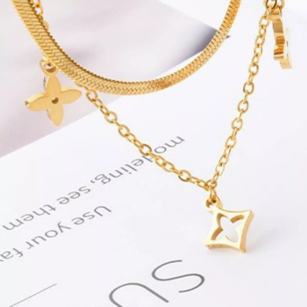 18K Gold-Plated Double Layered Charm Necklace - alternate necklace view