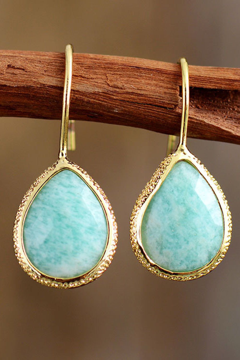 Handmade Natural Stone Teardrop Earrings in Aqua - women's drop earrings