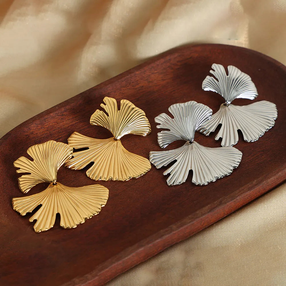 Ginkgo Biloba Design Stud Earrings - alternate earring view