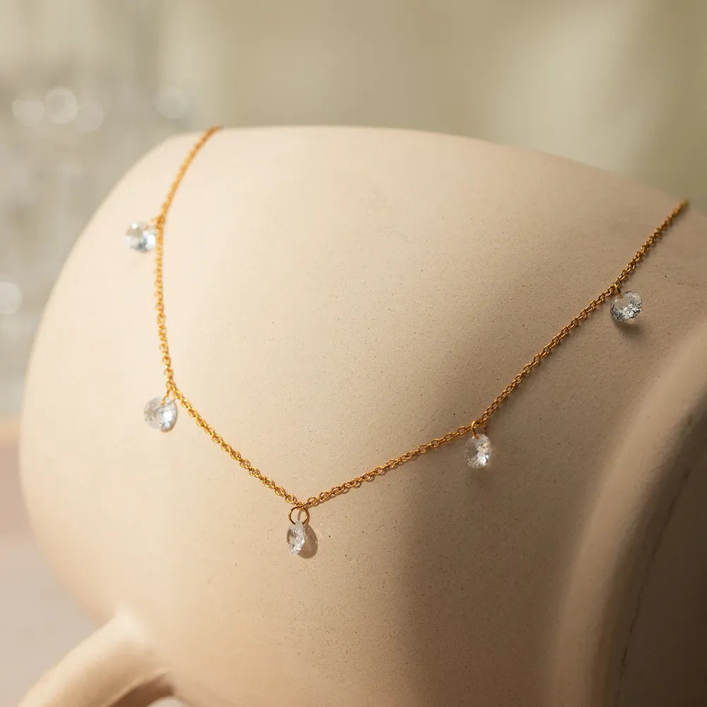 Stainless Steel Rhinestone Charm Necklace - alternate necklace view