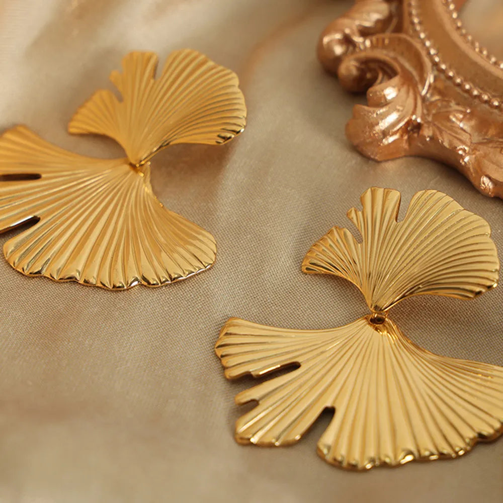 Ginkgo Biloba Design Stud Earrings - alternate earring view