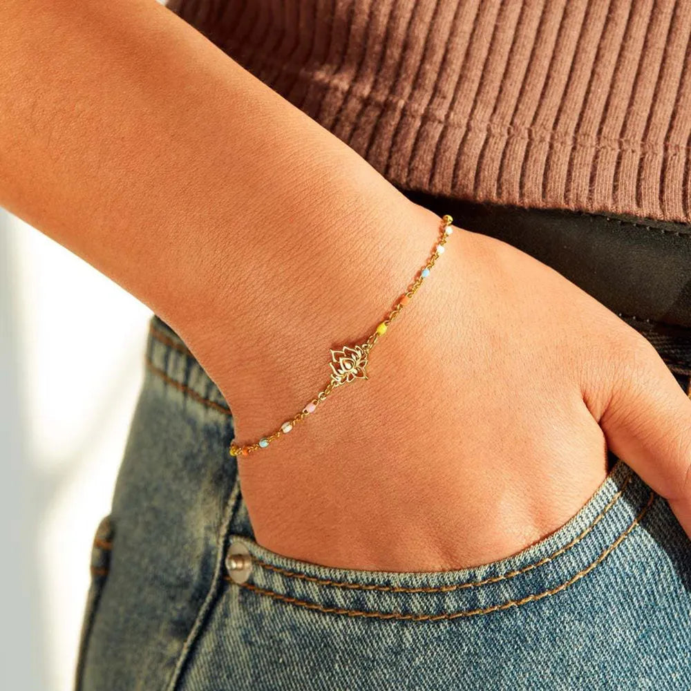 Lotus Shape 18K Gold-Plated Bead Bracelet in Gold - women's beaded bracelet
