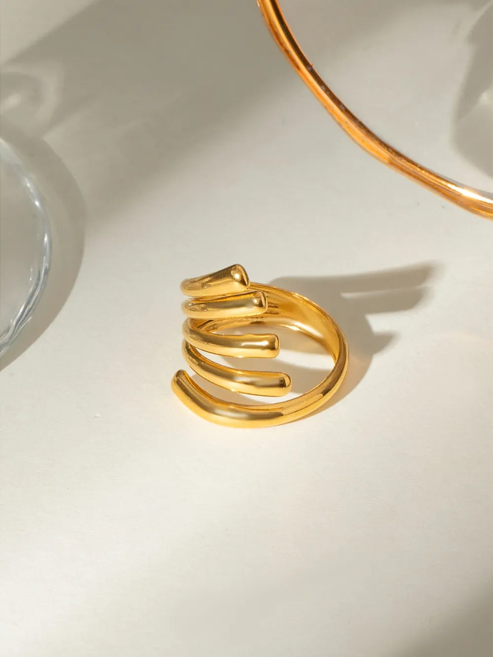 18K Gold-Plated Stainless Steel Irregular Lines Open Ring - alternate ring view