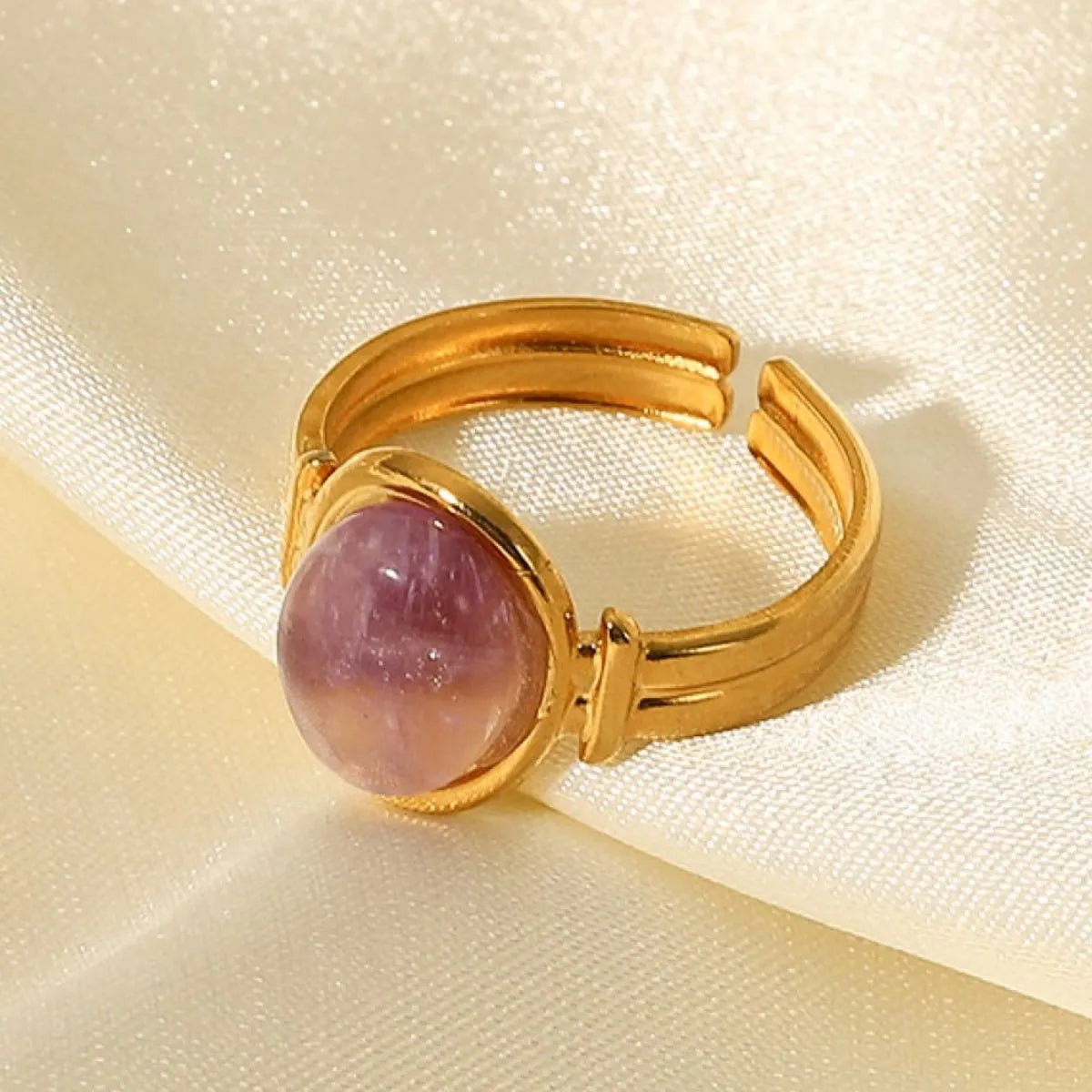 Vintage Natural Stone Gold-Plated Adjustable Ring - alternate ring view