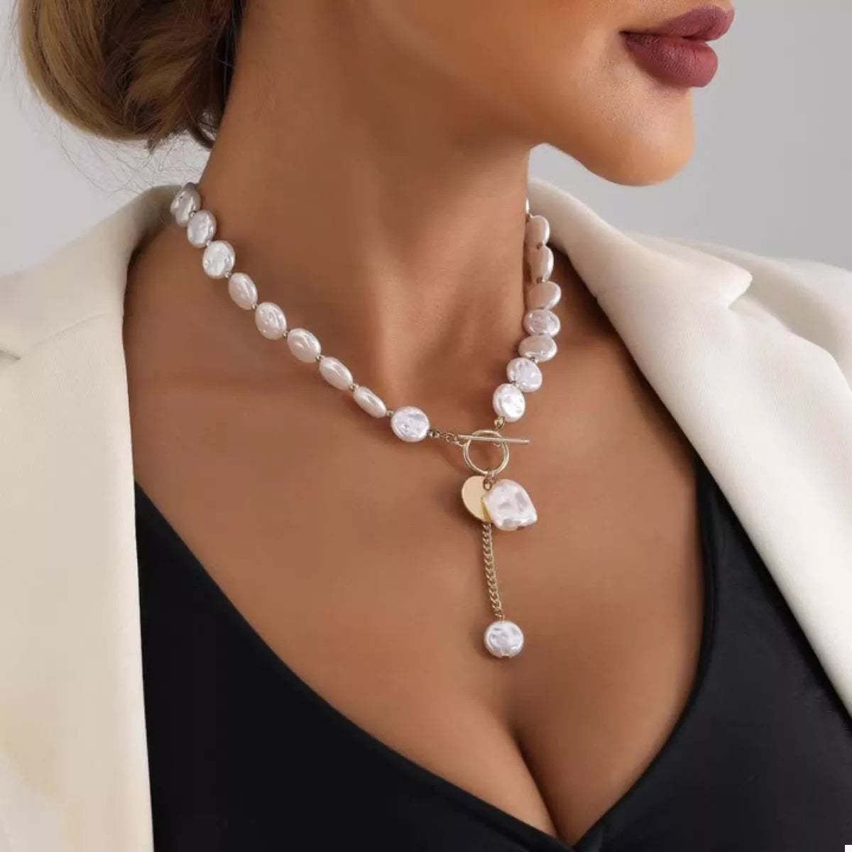 18K Gold-Plated Pearl Drop Necklace - alternate necklace view