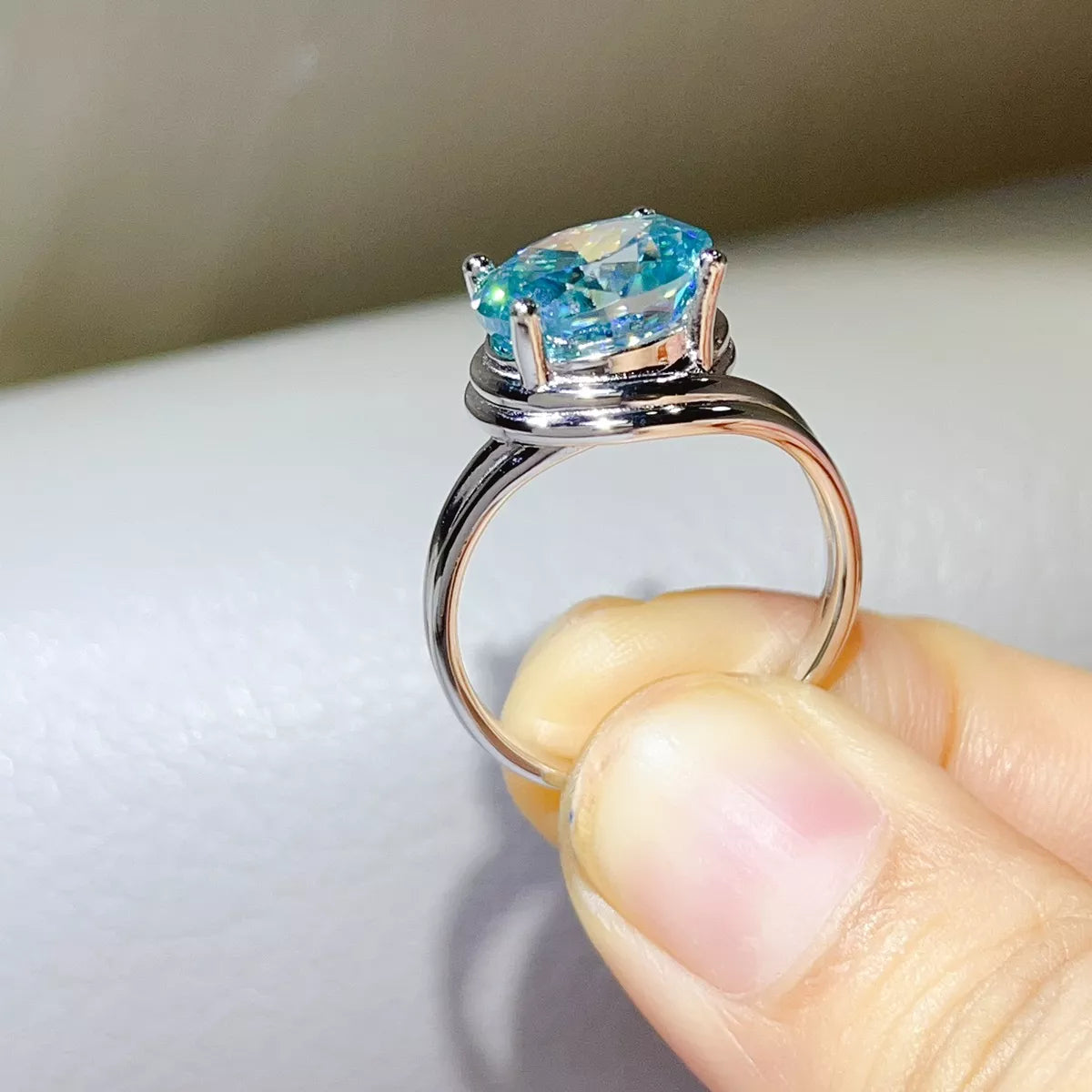 5 Carat Sterling Silver Moissanite Ring in Pastel Blue - women's ring