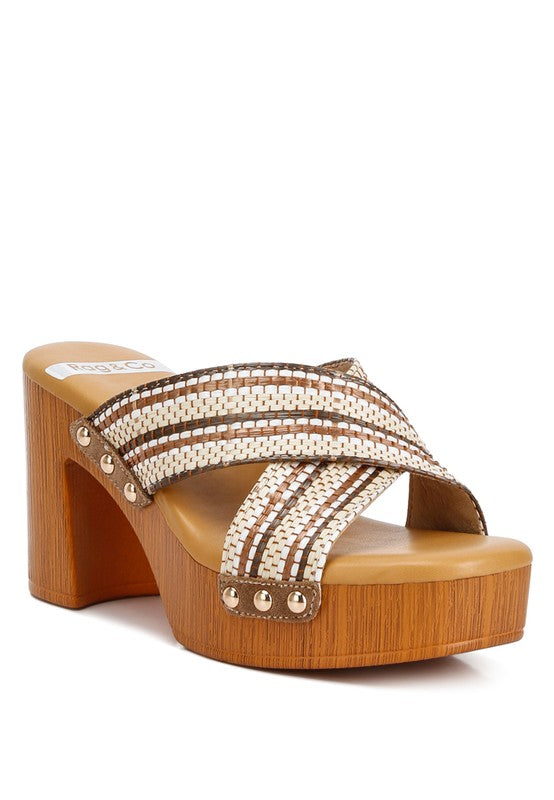 Raffia High Block Heel Clogs