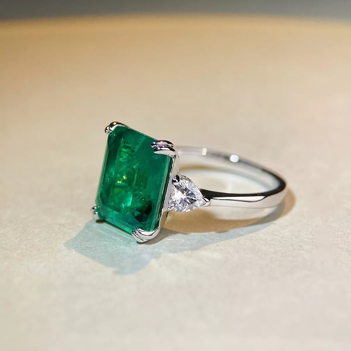Sterling Silver Zircon Geometric Ring in Green - women's ring