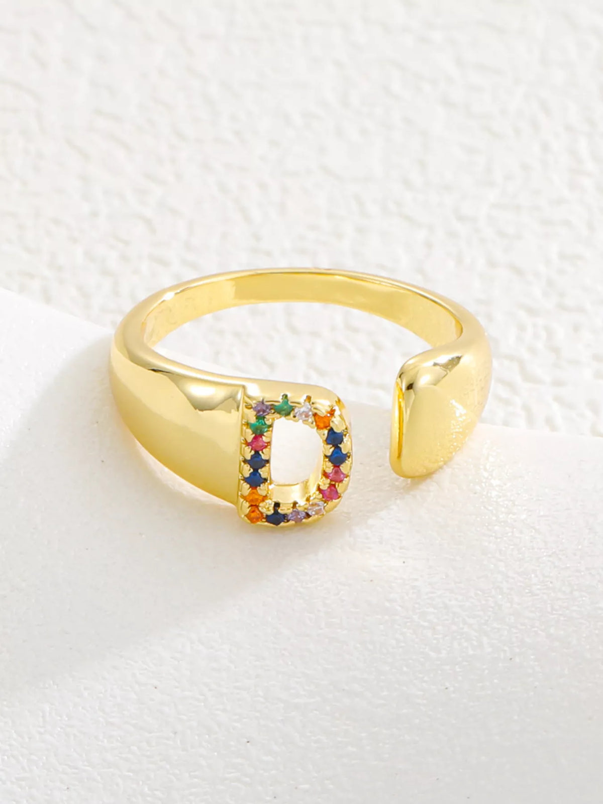 18K Gold-Plated Zircon Letter Ring in F - women's ring