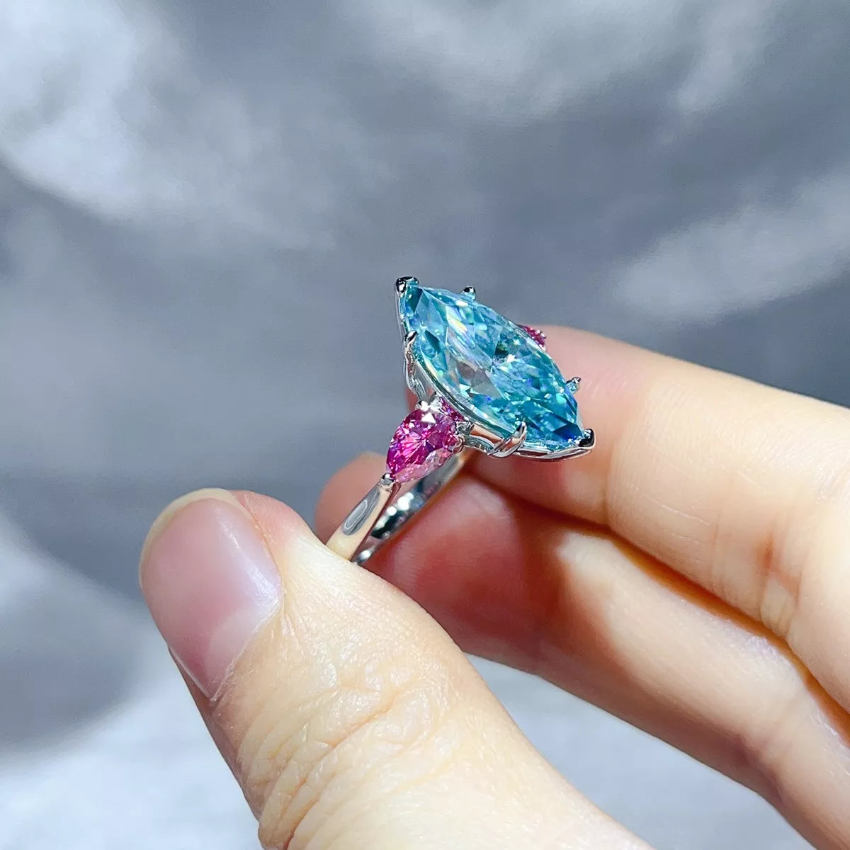 6 Carat Sterling Silver Moissanite Ring in Turquoise - women's ring