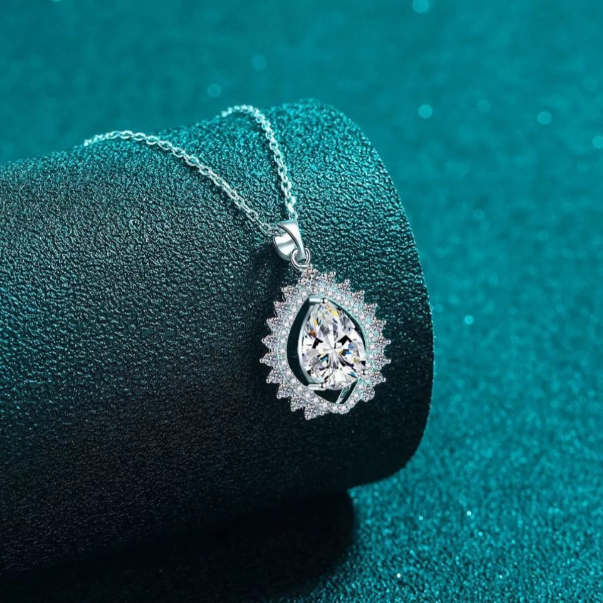 3 Carat Sterling Silver Moissanite Teardrop Necklace - alternate necklace view