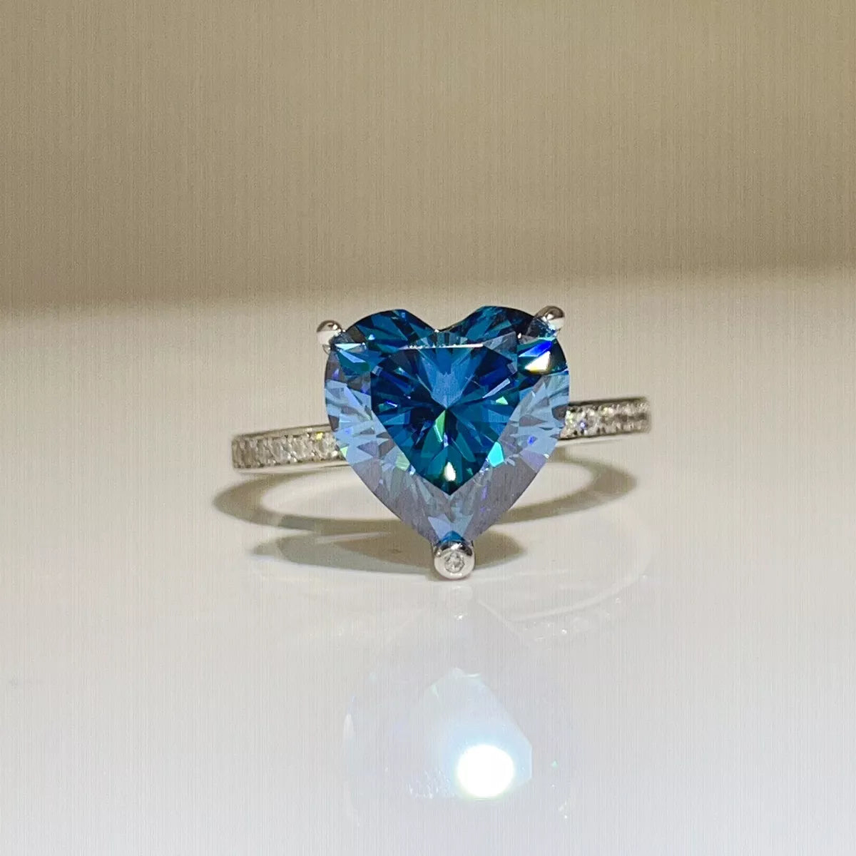 Sterling Silver Zircon Heart Ring in Blue - women's ring