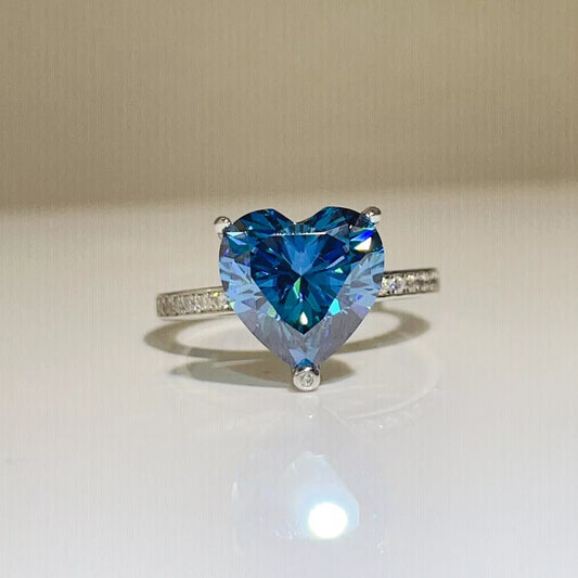 Sterling Silver Zircon Heart Ring in Blue - women's ring
