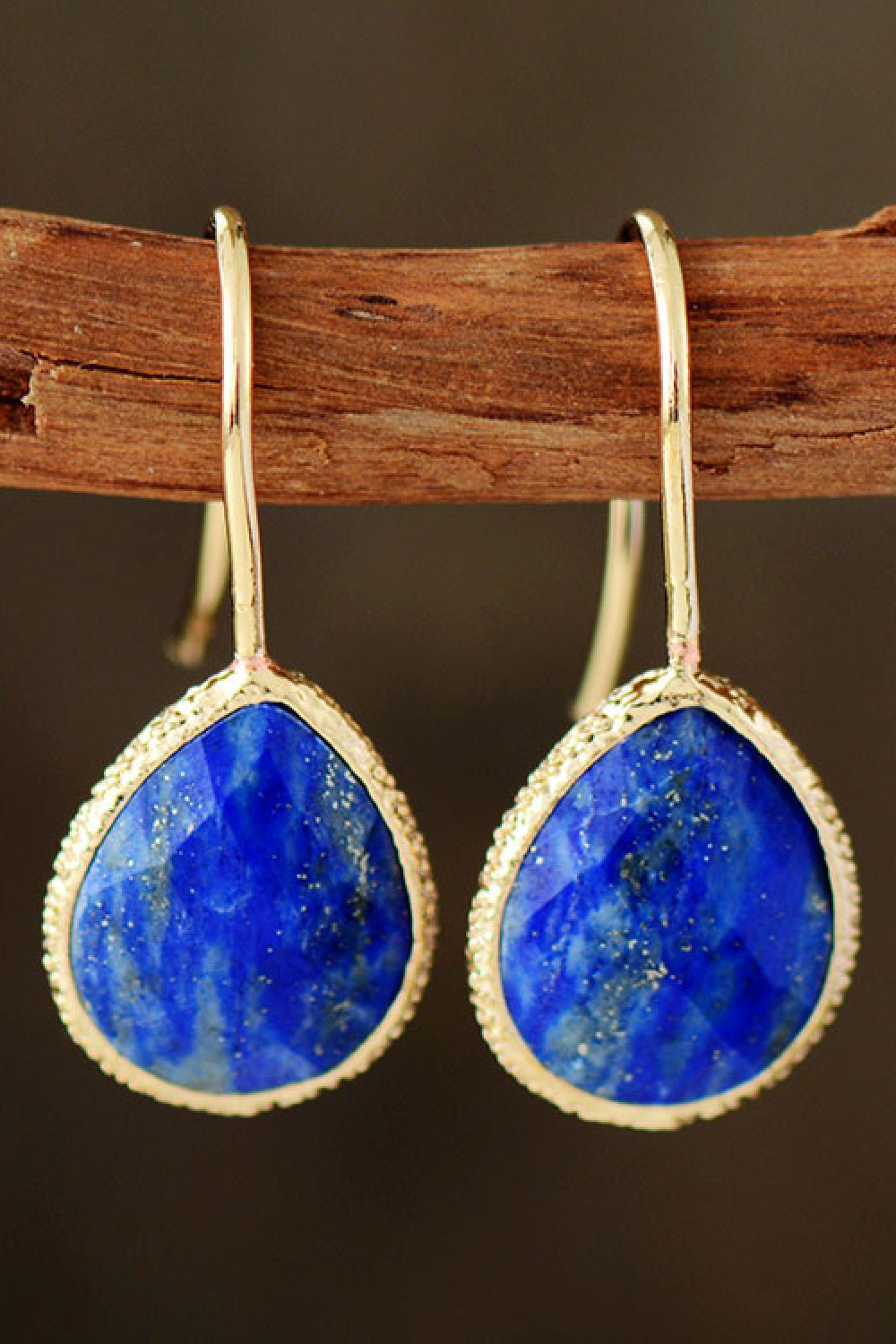 Handmade Natural Stone Teardrop Earrings - alternate earring view
