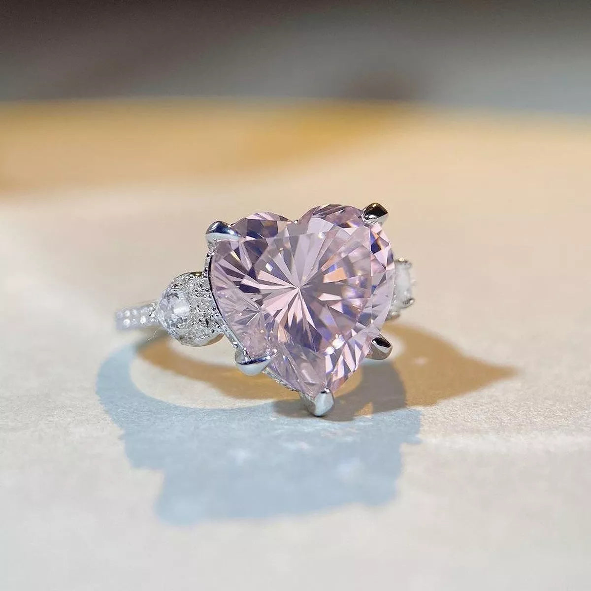 Sterling Silver Zircon Heart Ring in Pink - women's ring