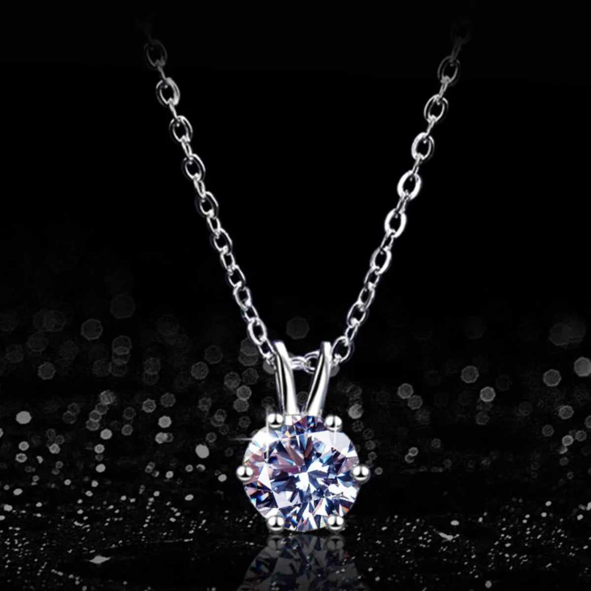 2 Carat Moissanite Sterling Silver Pendant Necklace - alternate necklace view