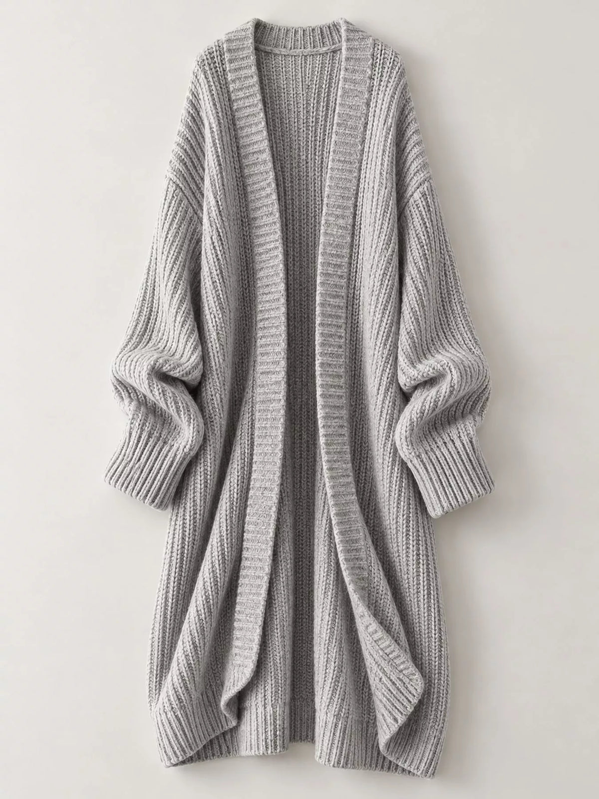 Chunky-Knit Openwork Front Longline Cardigan in Medium Gray - women's cardigan