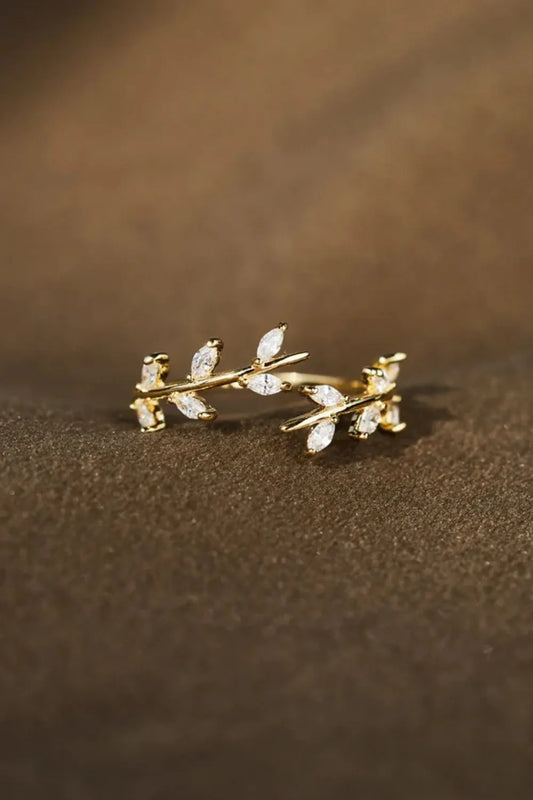 Sterling Silver Leaf Open Ring in Gold - women's open ring