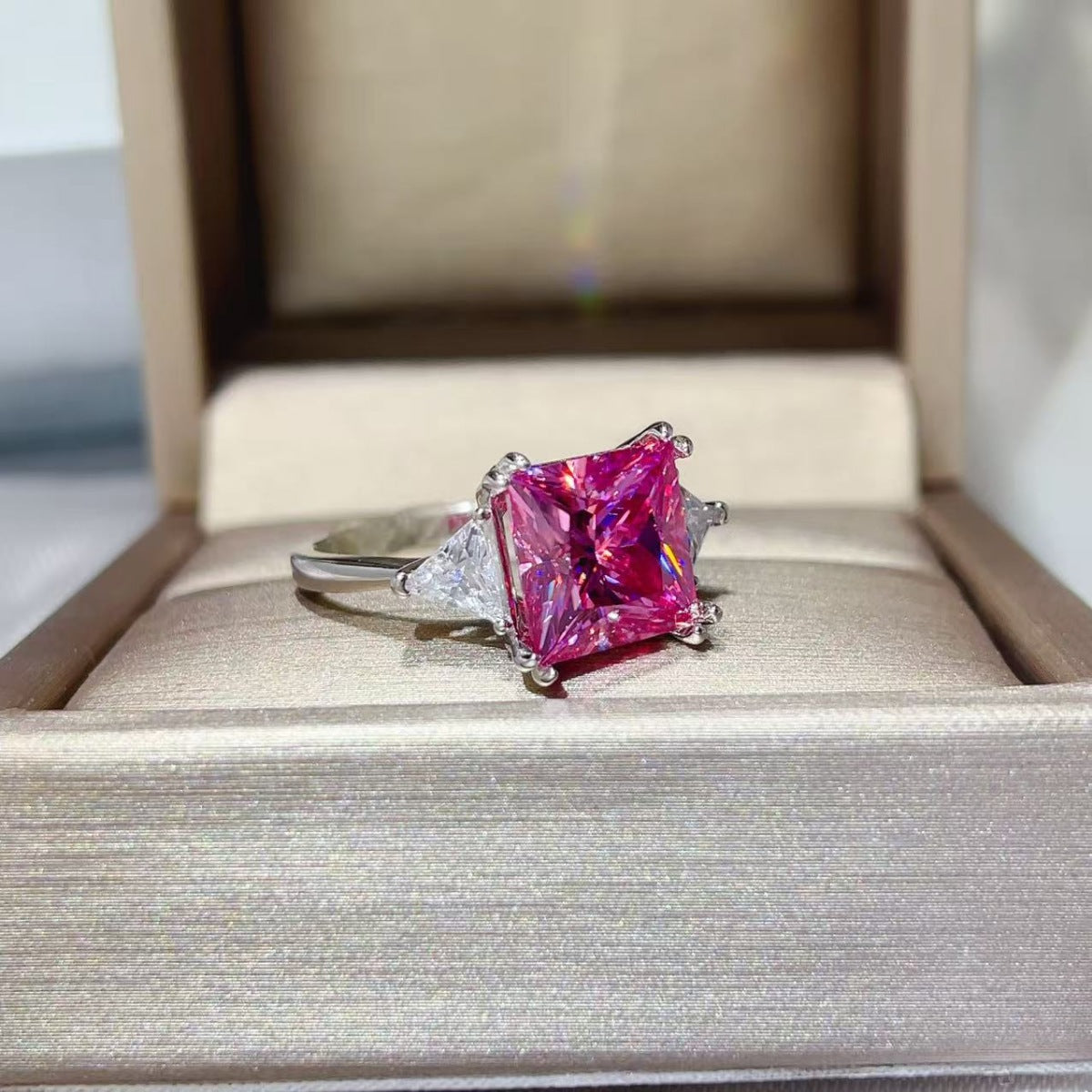 5 Carat Moissanite Sterling Silver Ring in Silver - women's ring