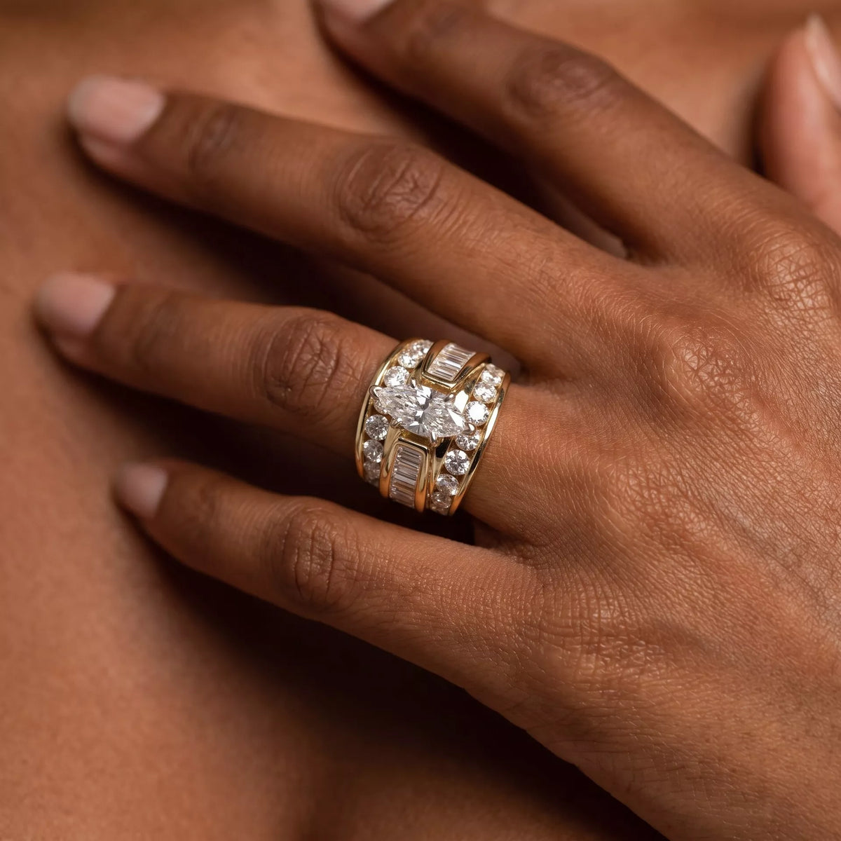 Alloy Zircon Wide Band Ring in Gold - women's band ring