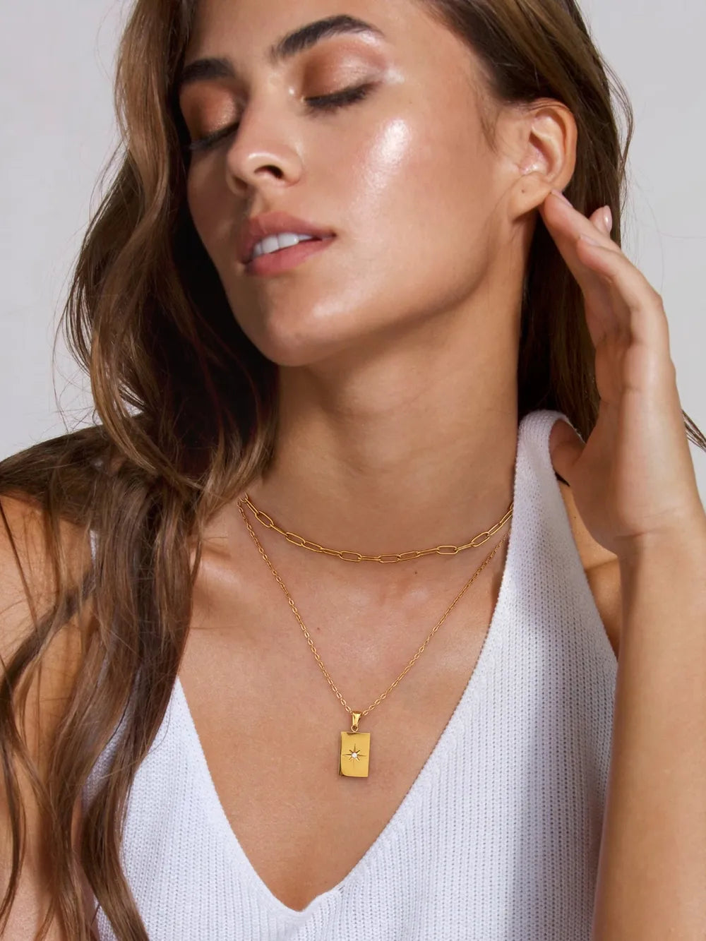 18K Gold-Plated Stainless Steel Double-Layered Necklace - alternate necklace view
