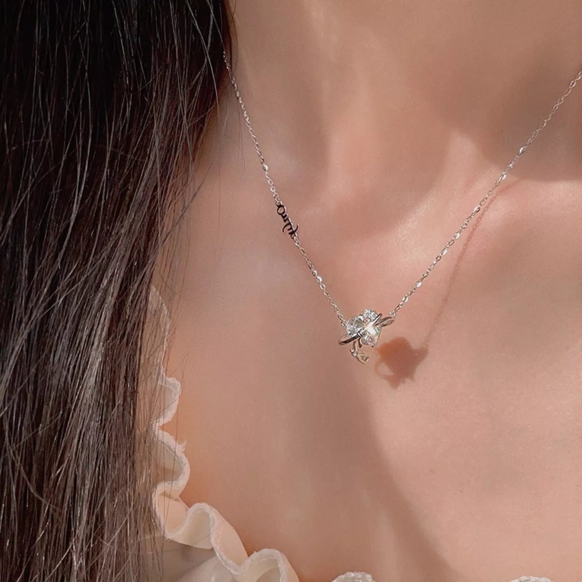 Sterling Silver Zircon Heart Necklace - alternate necklace view