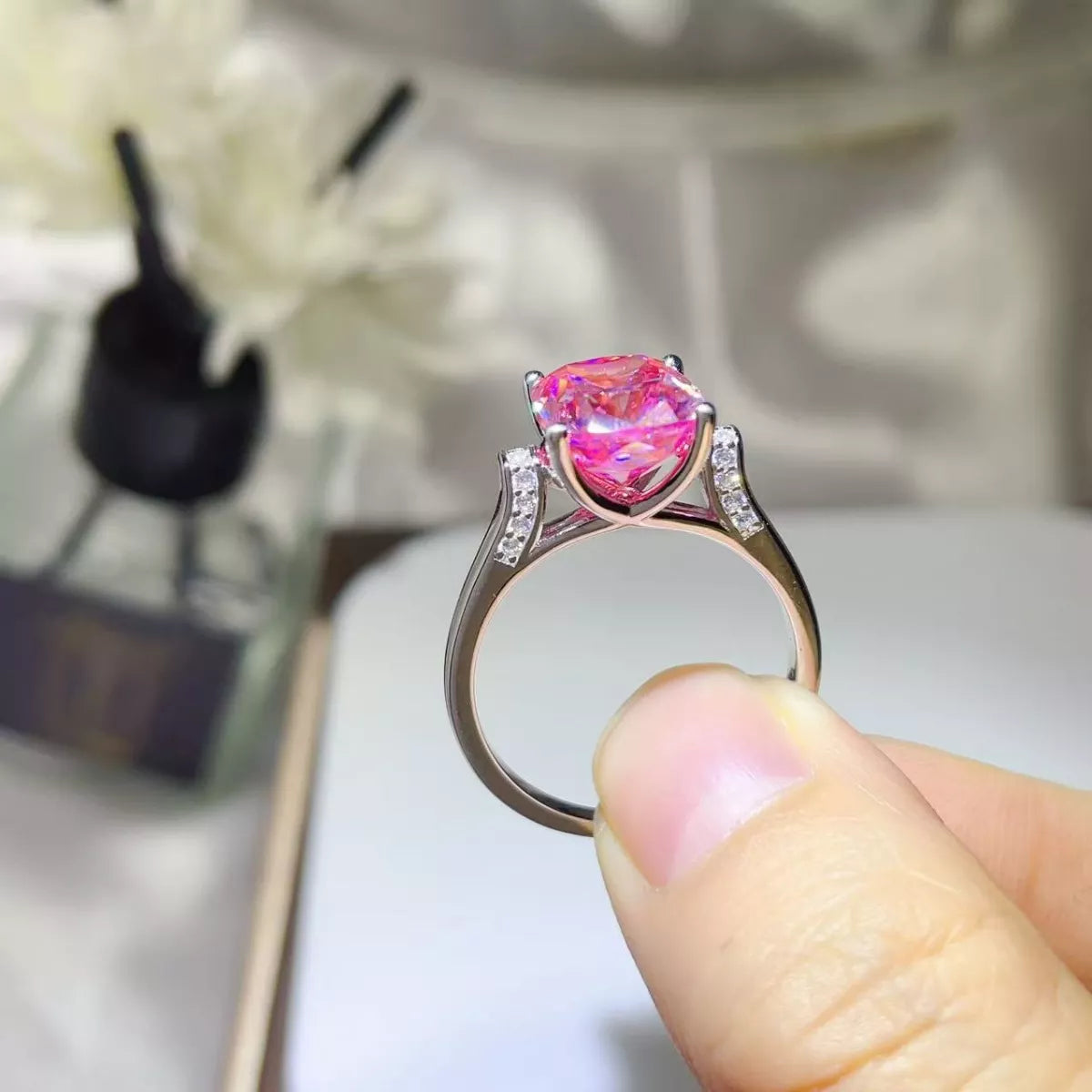 5 Carat Moissanite Sterling Silver Ring in Silver - women's ring