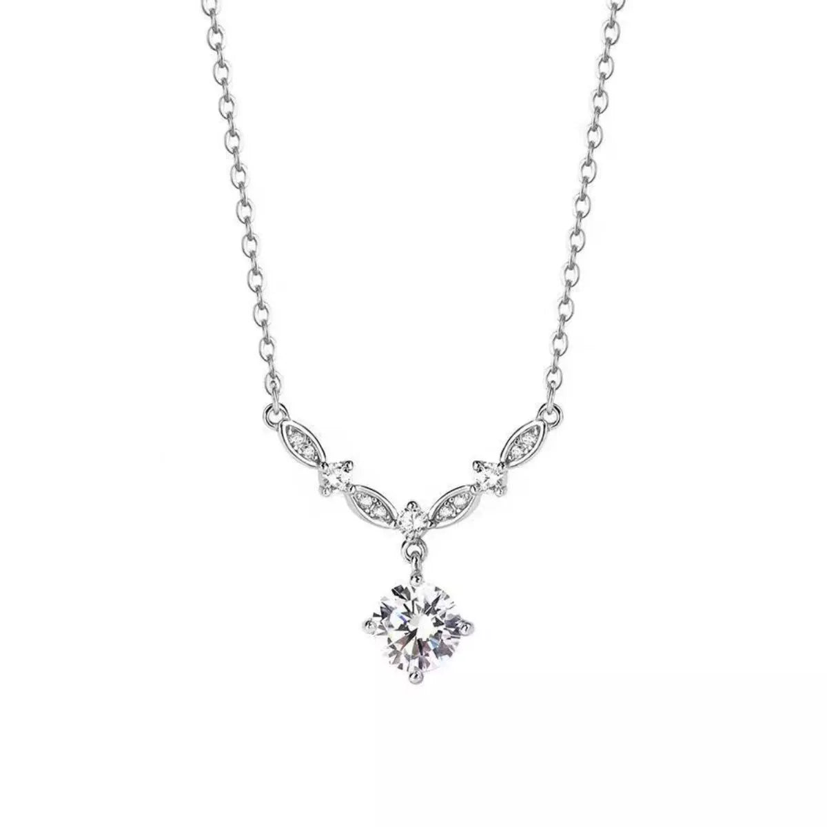 Sterling Silver Zircon Pendant Necklace - alternate necklace view