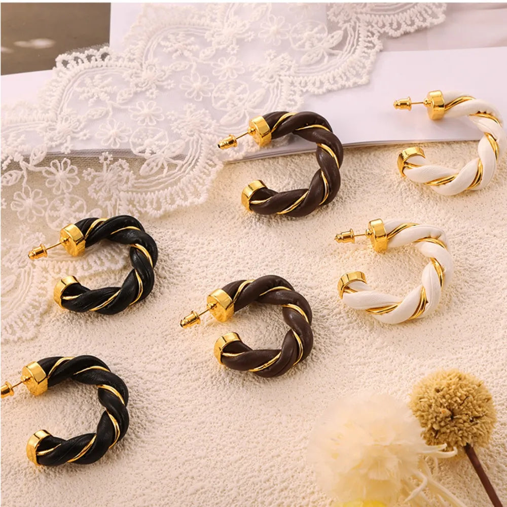Twisted Leather Rope C-Hoop Earrings - alternate earring view