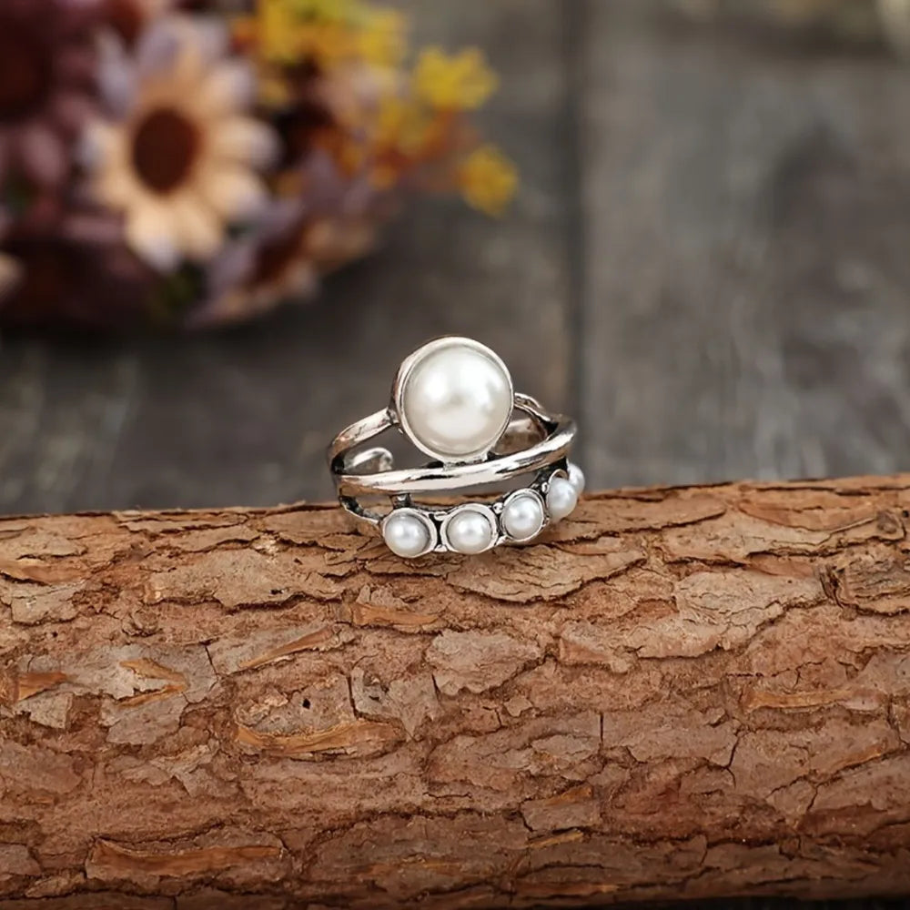 Alloy Three-Layered Open Ring in Blue - women's open ring