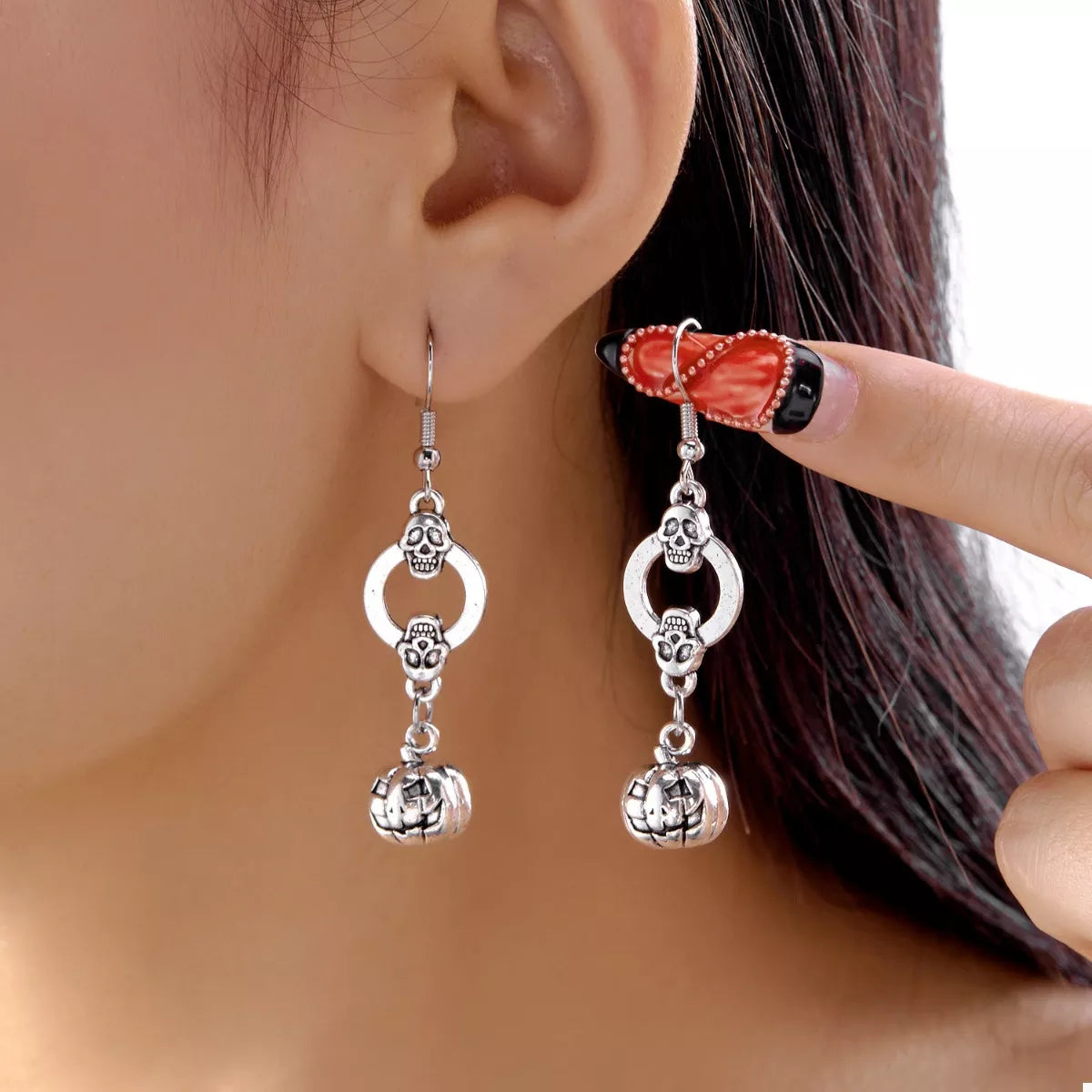 Halloween Pumpkin Dangle Earrings - alternate earring view