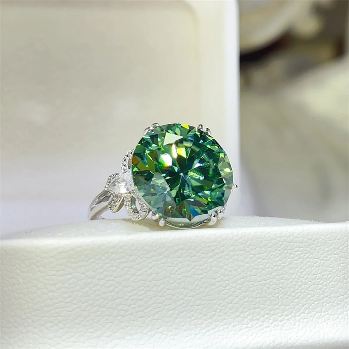 10 Carat Moissanite Sterling Silver Ring in Green - women's ring